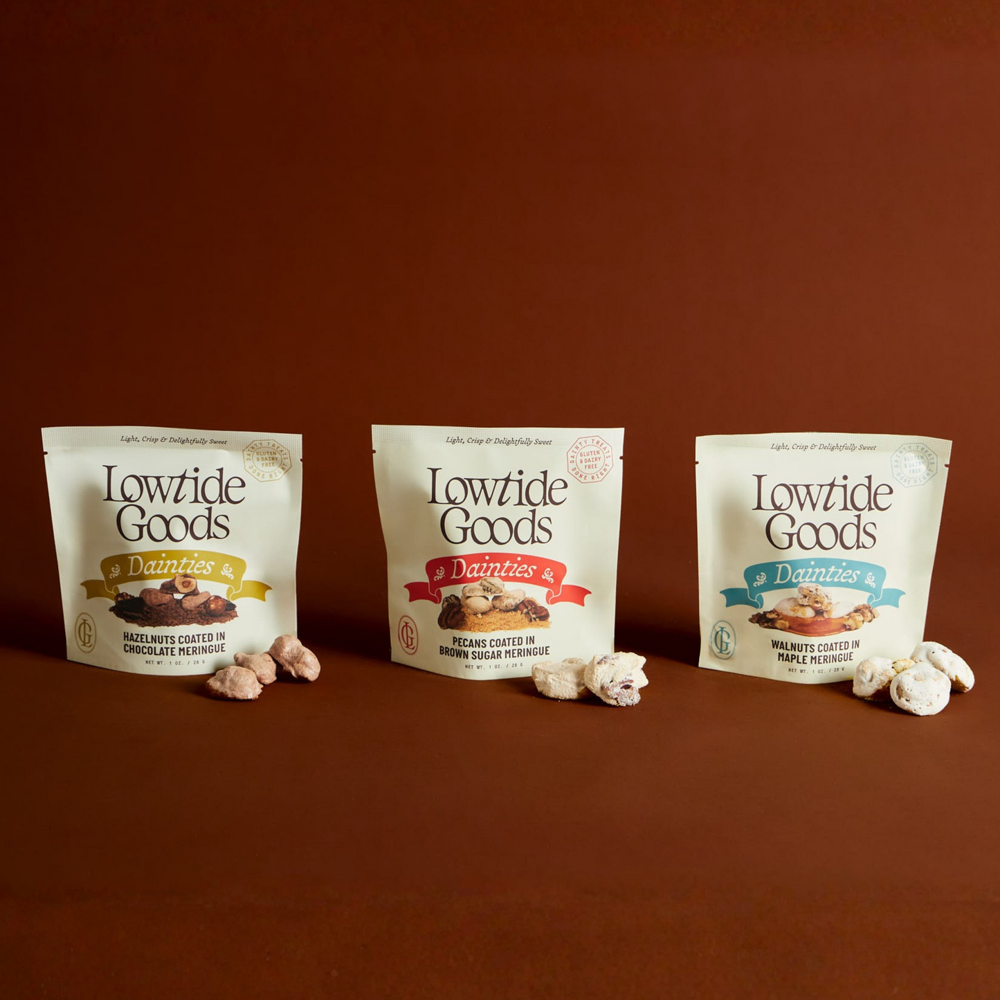 Dainties meringue-wrapped walnuts pecans hazelnuts sampler pack
